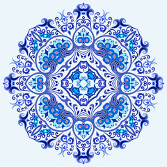 Vector blue decorative floral ethnic illustration