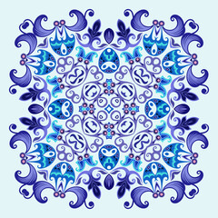 Vector blue decorative floral ethnic illustration