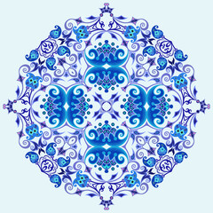Vector blue decorative floral ethnic illustration