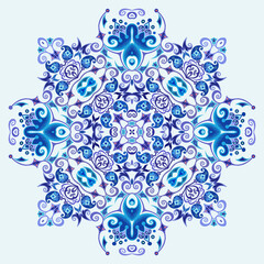 Vector blue decorative floral ethnic illustration