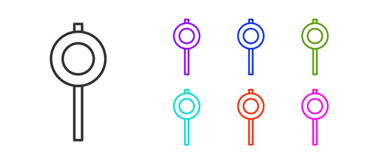 Black line Road traffic sign. Signpost icon isolated on white background. Pointer symbol. Street information sign. Direction sign. Set icons colorful. Vector.