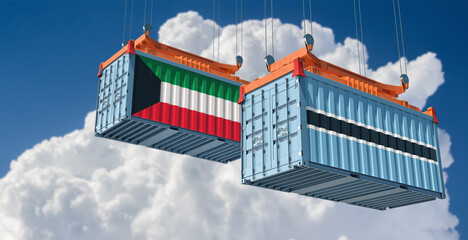 Freight containers with Kuwait and Botswana flag. 3D Rendering 