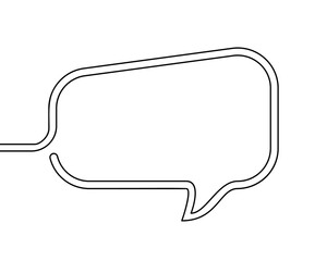 Continuous line drawing of rectangular speech bubble, Black and white vector minimalistic linear illustration made of one line
