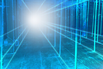 The surveyor is doing his job. Projection of a geodetic survey in a building under construction. Determination of horizontal axes in the room. Construction equipment. Geodesy in construction.