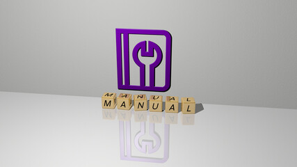 3D illustration of manual graphics and text made by metallic dice letters for the related meanings of the concept and presentations. background and equipment