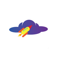 clouds, colorful rockets logo design template vector