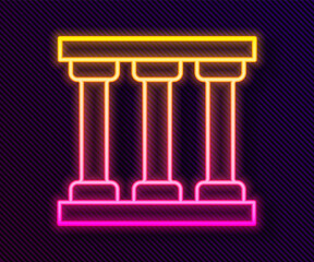 Glowing neon line Prison window icon isolated on black background. Vector.