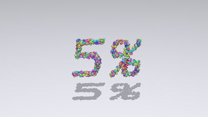 % written in 3D illustration by colorful small objects casting shadow on a white background