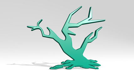 TREE made by 3D illustration of a shiny metallic sculpture with the shadow on light background. christmas and beautiful
