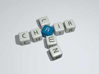 combination of summer: LAWN CHAIR built by cubic letters from the top perspective, excellent for the concept presentation. green and grass