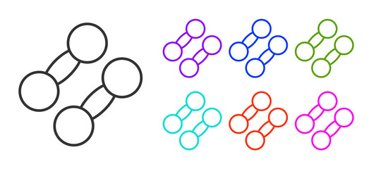 Black line Dumbbell icon isolated on white background. Muscle lifting icon, fitness barbell, gym, sports equipment, exercise bumbbell. Set icons colorful. Vector.