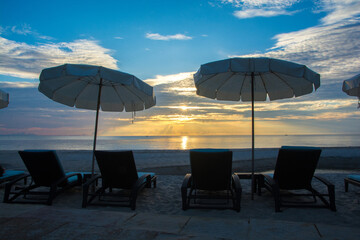 Relax on the beach canvas chair in the morning light