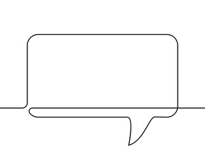Continuous line drawing of rectangular speech bubble, Black and white vector minimalistic linear illustration made of one line