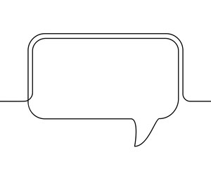 Naklejka premium Continuous line drawing of rectangular speech bubble, Black and white vector minimalistic linear illustration made of one line