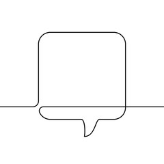 Continuous line drawing of square speech bubble, Black and white vector minimalistic linear illustration made of one line