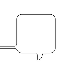 Continuous line drawing of square speech bubble, Black and white vector minimalistic linear illustration made of one line