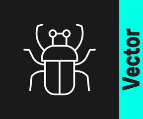 White line Stink bug icon isolated on black background. Vector.