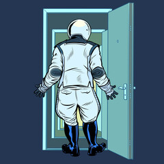 modern astronaut stands in front of an open door. New discoveries