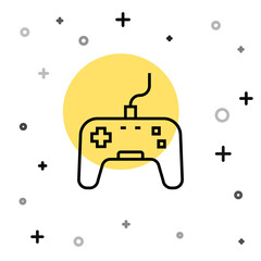 Black line Gamepad icon isolated on white background. Game controller. Random dynamic shapes. Vector.