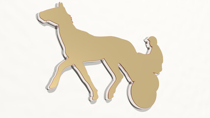 ATHLETIC SPORT ACTIVITY on the wall. 3D illustration of metallic sculpture over a white background with mild texture. athlete and active