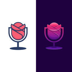 Podcast or Radio Logo design using the Microphone and rose icons