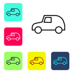 Obraz premium Black line Toy car icon isolated on white background. Set icons in color square buttons. Vector.