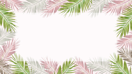 Fototapeta na wymiar Tropical frame with watercolor palm leaves in pastel colors.