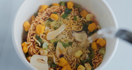 A cup of instant noodle from top