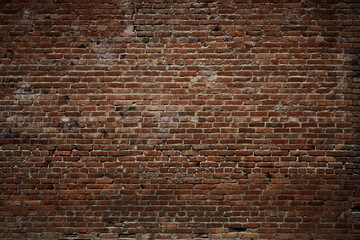 Vintage brick wall, great design for any purposes. Background texture old. Grunge urban backdrop. Cracked surface grunge texture. Red brick wall. Dirty old surface.