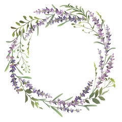 Lavender wreath with different herbs. Vector illustration