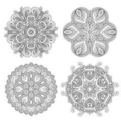Vector ornamental line art floral mandala set
