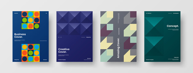 Company identity brochure template collection. Business presentation vector A4 vertical orientation front page mock up set. Corporate report cover abstract geometric illustration design layout bundle.