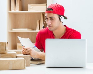 Call center worker at parcel distribution center in post office