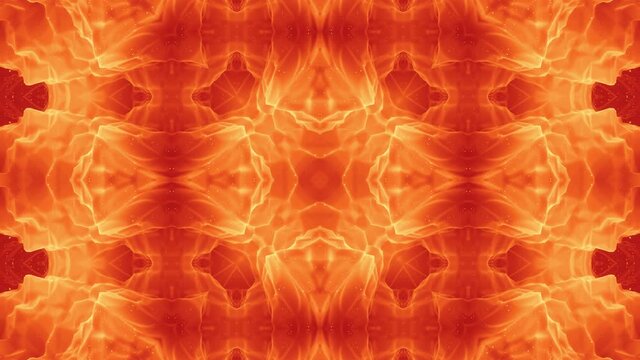 Smooth looped animation of 3d abstract soft matte shape in symmetrical structure of matte material light glow glitter, changes shapes smoothly cyclical. Yellow orange red gradient