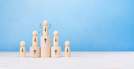 Successful Leader, Teamwork and organization with wooden figures of people symbol on the table,...