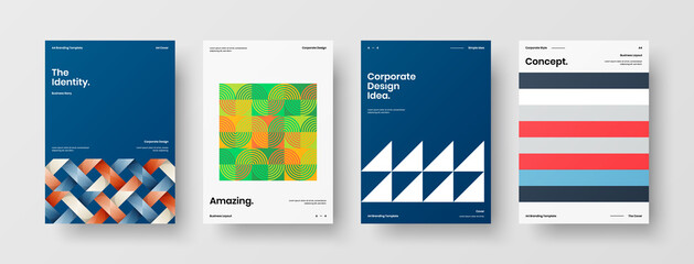 Company identity brochure template collection. Business presentation vector A4 vertical orientation front page mock up set. Corporate report cover abstract geometric illustration design layout bundle.