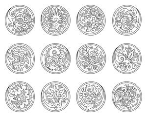 Vector set of circles with ethnic floral elements