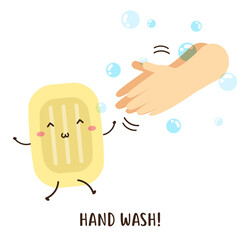 Cute happy hand wash with soap vector design