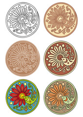 Vector set of circles with floral elements