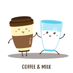 Cute happy coffee and fresh milk vector design