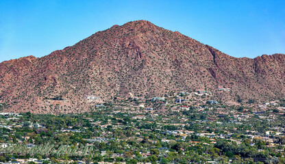 Aerial view looking south to north of Camelback Mountain