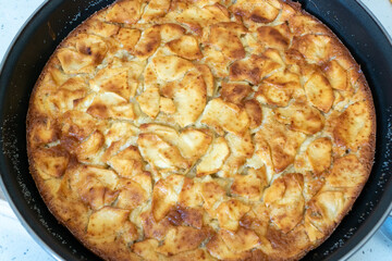 Baked apple pie at home in a pan