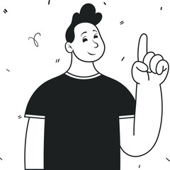 Young man announcement. Isolated sketch object. Flat vector illustration.