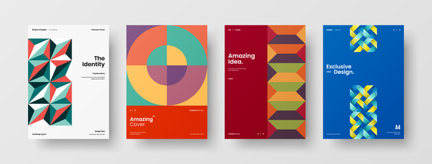 Company identity brochure template collection. Business presentation vector A4 vertical orientation front page mock up set. Corporate report cover abstract geometric illustration design layout bundle.