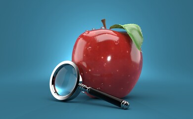 Apple with magnifying glass