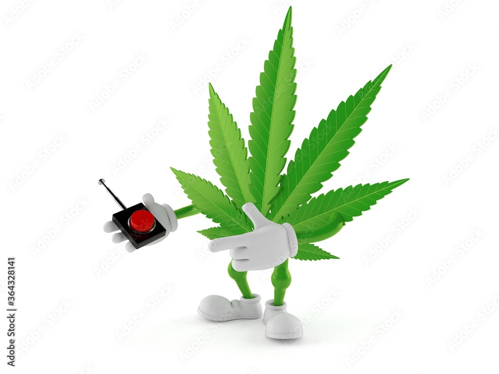 Canvas Prints cannabis character pushing button on white background