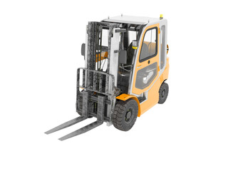 3d rendering orange forklift with cab on white background no shadow
