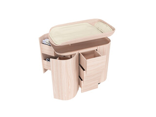 3d rendering of changing table with wood transformer against white background no shadow