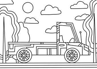 Coloring book for children transport. Road car, truck, traffic. Simple lines, author's illustrations.