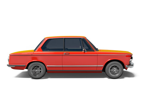 3D rendering red classic car on white background with shadow